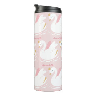 Pink girly cute swan floral elegant beautiful ther thermal tumbler