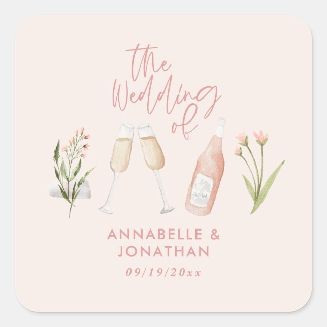 Pink girly delicate beautiful modern wildflower square sticker (Front)