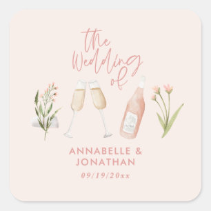 Pink girly delicate beautiful modern wildflower square sticker