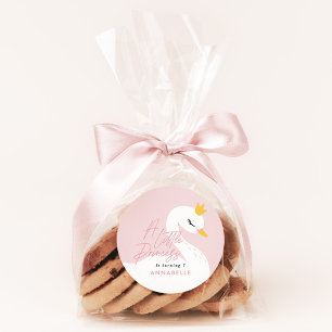 Pink girly elegant beautiful swan party  classic round sticker