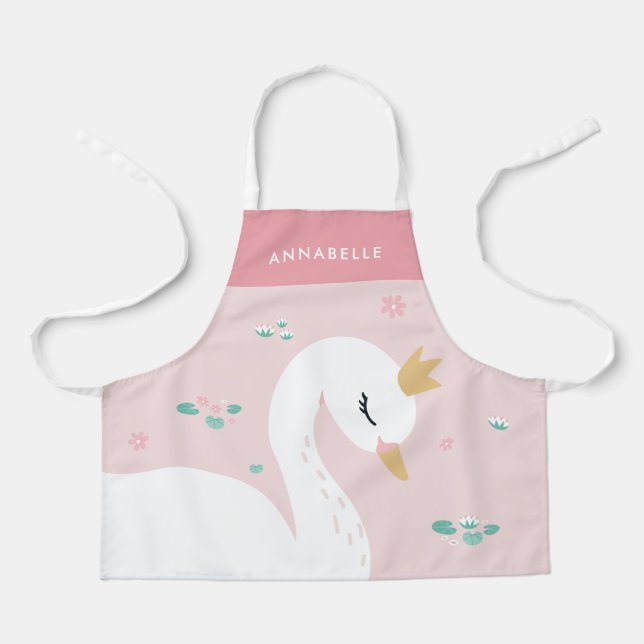 Pink girly elegant beautiful swan personalised apron (Front)