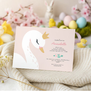 Pink girly elegant cute beautiful swan children's  invitation