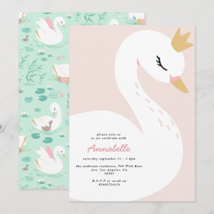 Pink girly elegant cute beautiful swan children's invitation