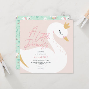 Pink girly elegant photo beautiful swan children i invitation