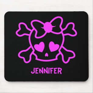 Pink girly emo skull with bow mouse mat