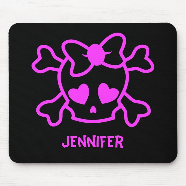 Pink girly emo skull with bow mouse mat (Front)