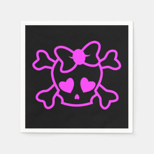 Pink girly emo skull with bow teenage girl black napkin