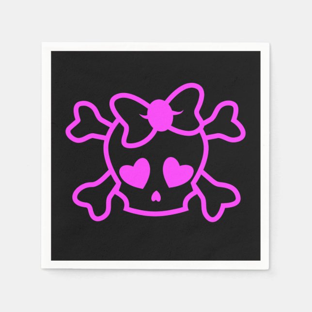 Pink girly emo skull with bow teenage girl black napkin (Front)