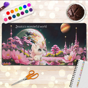 Pink Girly Fantasy Unicorn World Desk Mat
