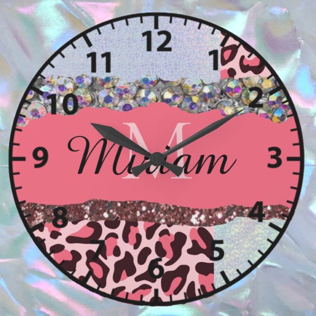 Pink Girly Feminine Rose Gold Monogram Clock (Creator Uploaded)