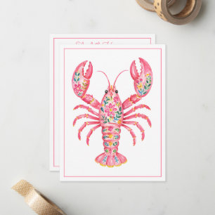 Pink Girly Floral Lobster Personalised Card