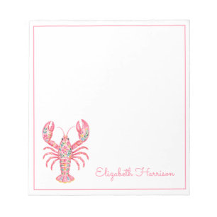 Pink Girly Floral Lobster Personalised Notepad