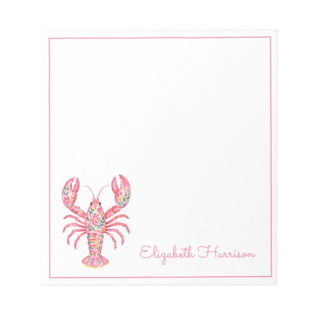 Pink Girly Floral Lobster Personalised Notepad (Front)