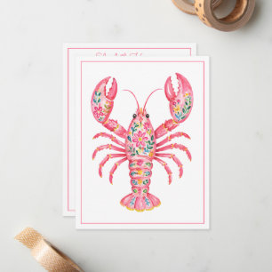 Pink Girly Floral Lobster Personalized Card