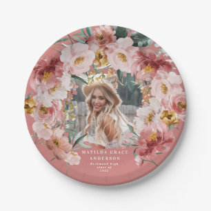 Pink girly floral photo graduation party  paper pl paper plate