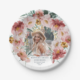 Pink girly floral photo graduation party  paper plate