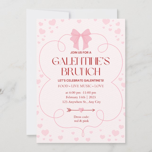 Pink Girly Galentine’s Day Brunch Invitation (Front)
