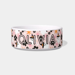 Pink Girly Ghosts Halloween Feeding Cat Bowl