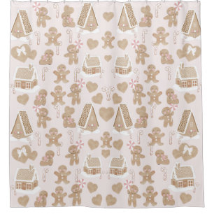 Pink! Girly Ginger bread Christmas  Shower Curtain