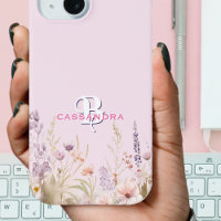 Pink Girly Girl Wildflowers Name Monogram