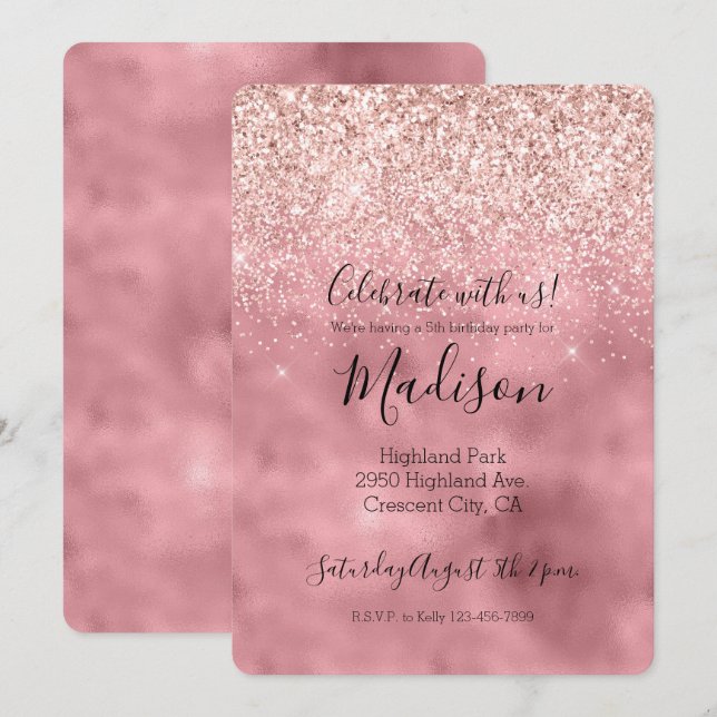 Pink Girly Glam Sparkle Glitter Invitation (Front/Back)