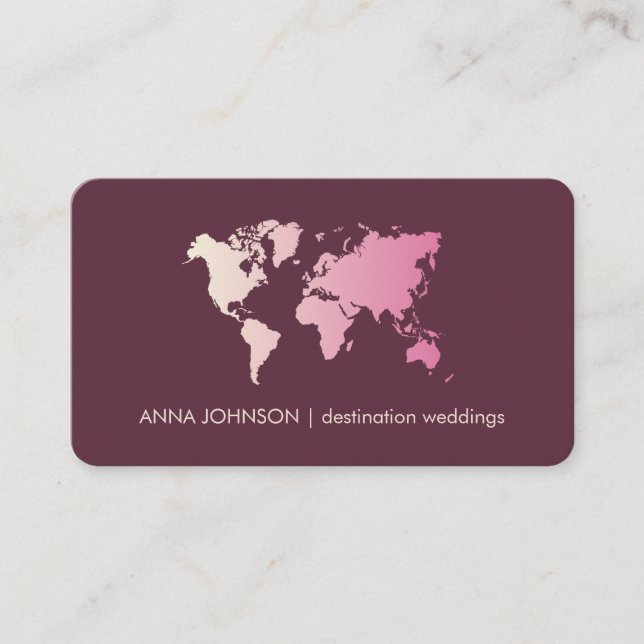 Pink Girly Gradient World Map Global Travel Agent Business Card (Front)