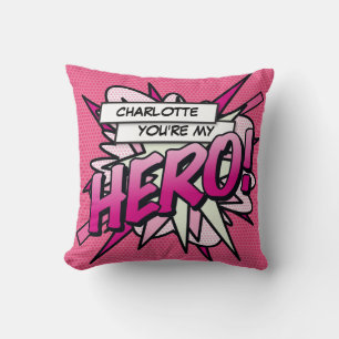 Pink Girly HERO Funny Modern Cool Comic Book Cushion