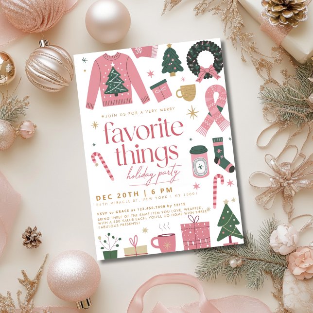  Pink Girly Holiday Favourite Things Party Invitation (Creator Uploaded)
