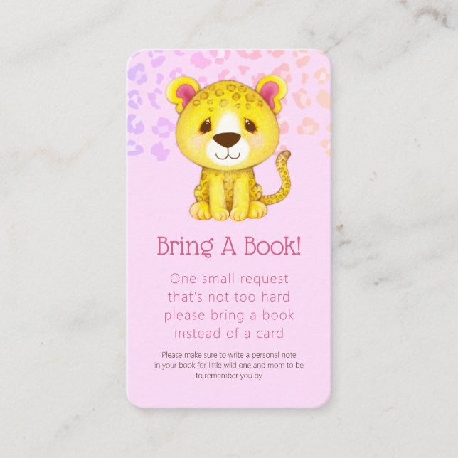 Pink Girly Leopard Baby Shower Book Request  Enclosure Card (Front)