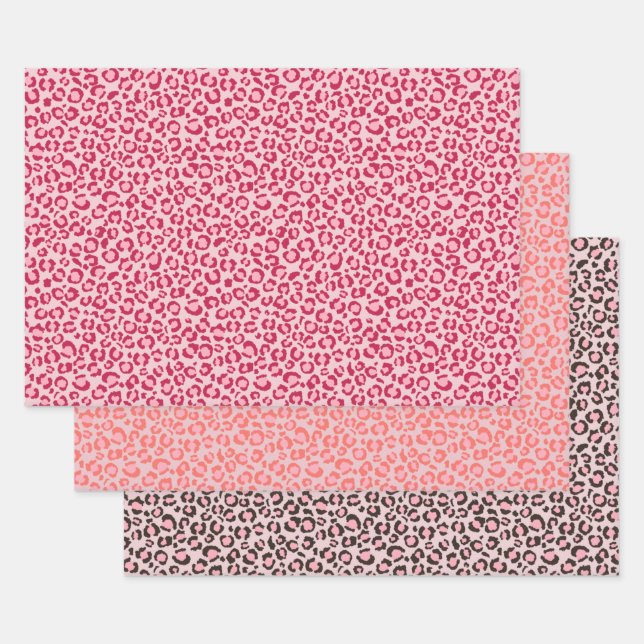 Pink Girly Leopard Print Animal Print Wrapping Paper Sheet (Set)