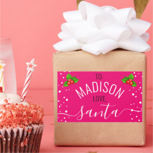 Pink & Girly "Love, Santa" Custom Name Holiday Rectangular Sticker