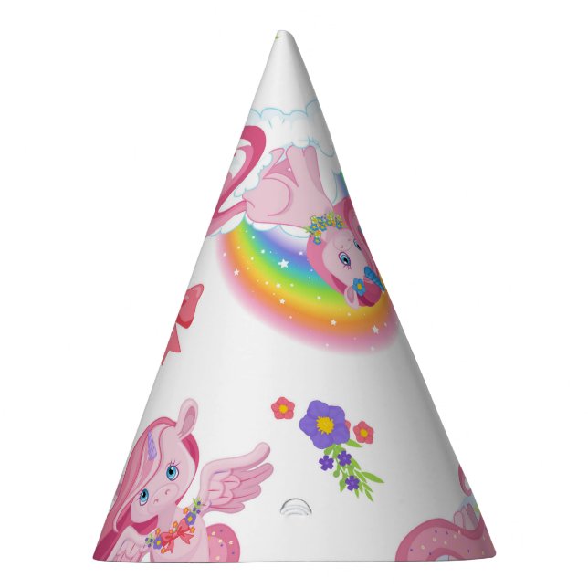 Pink Girly Magical Unicorn Rainbow Paper Party Hat (Right)