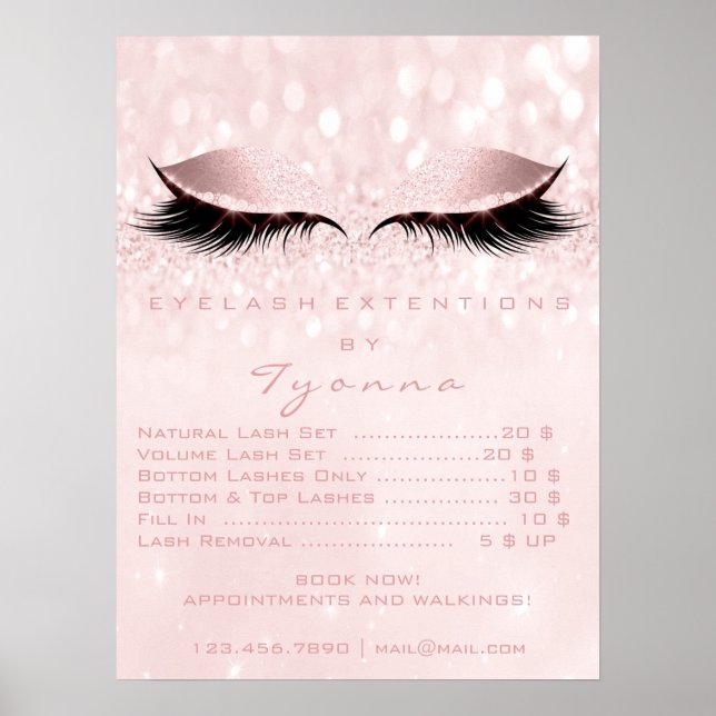 Pink Girly Makeup Eyes Lashes Extension Price List Poster (Front)