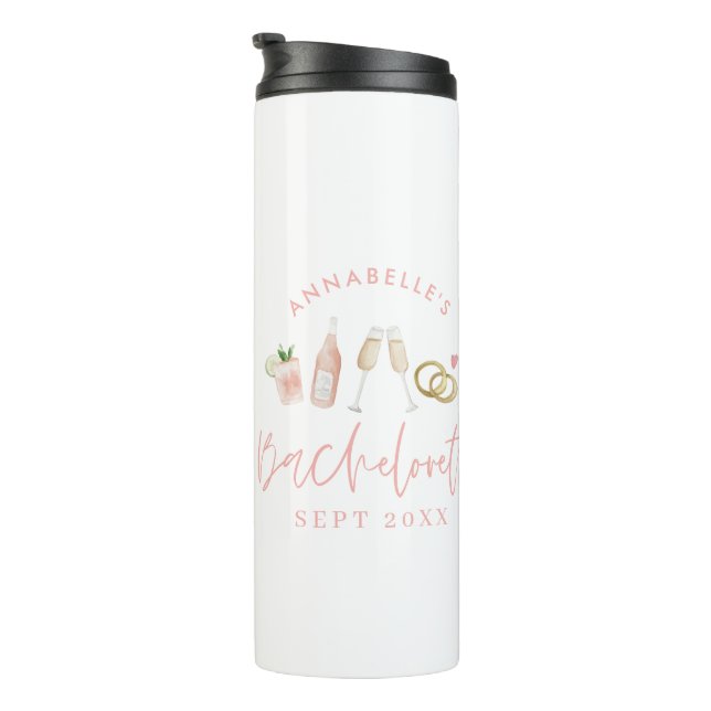 Pink girly modern champagne bachelorette stylish thermal tumbler (Rotated Right)