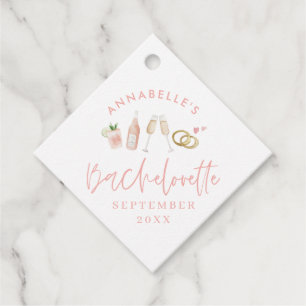 Pink girly modern champagne script bachelorette fa favour tags