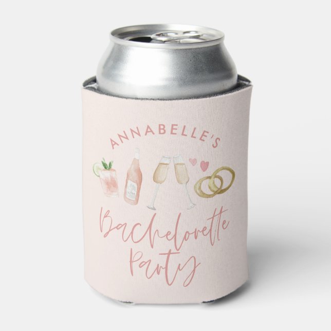 Pink girly modern cocktail script bachelorette can cooler (Can Front)