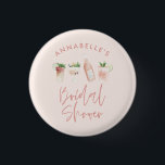 Pink girly modern cocktail script bridal shower 3 cm round badge<br><div class="desc">Pink girly modern cocktail script bridal shower design.</div>