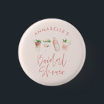 Pink girly modern cocktail script bridal shower 3 cm round badge<br><div class="desc">Pink girly modern cocktail script bridal shower design.</div>