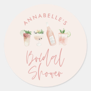 Pink girly modern cocktail script bridal shower classic round sticker