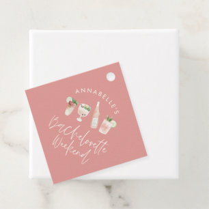 Pink girly modern cocktail script bridal shower favour tags