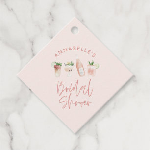 Pink girly modern cocktail script bridal shower favour tags