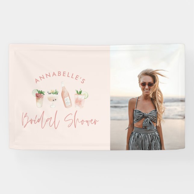 Pink girly modern drink bachelorette party photo banner (Horizontal)