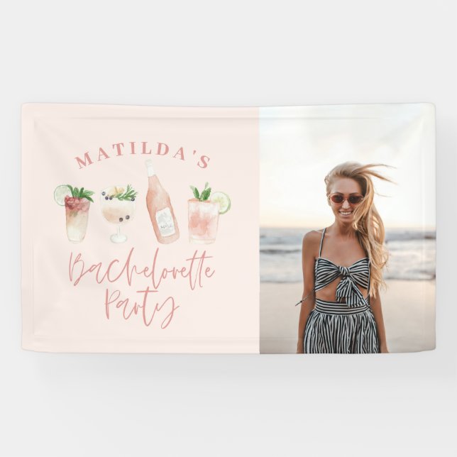 Pink girly modern drink bachelorette party photo banner (Horizontal)