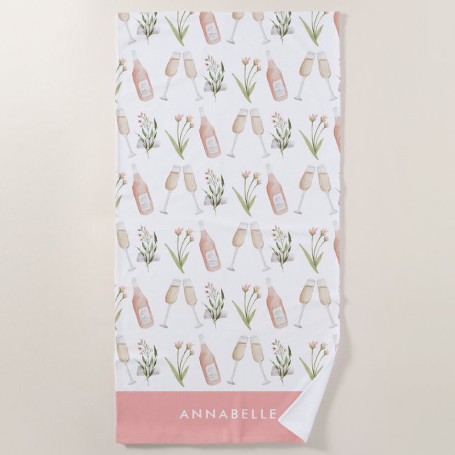 Pink girly modern drinks bachelorette party beach  beach towel (Front)