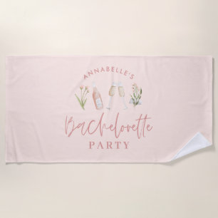 Pink girly modern drinks bachelorette party beach  towel