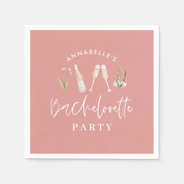 Pink girly modern drinks bachelorette party napkin (Front)