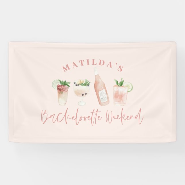 Pink girly modern drinks bachelorette weekend banner (Horizontal)