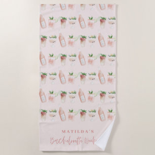 Pink girly modern drinks bachelorette weekend beach towel
