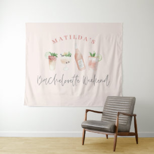 Pink girly modern drinks bachelorette weekend tapestry