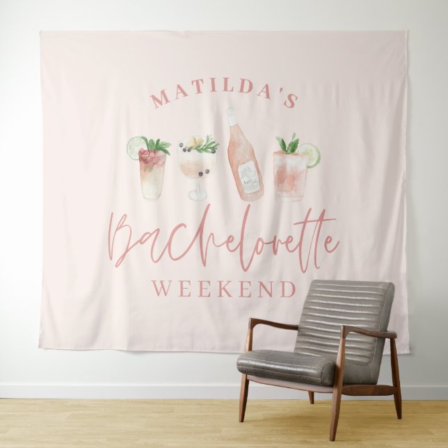 Pink girly modern drinks bachelorette weekend tapestry (In Situ (Horizontal))